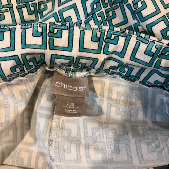 Chico's Turquoise & White Pull On Crop Pants Size L/14 - Picture 8 of 9